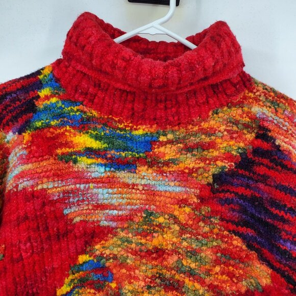 Homemade Abstract Textured Raised 3D Turtleneck Boxy Fit Pullover Sweater Top - Picture 4 of 9